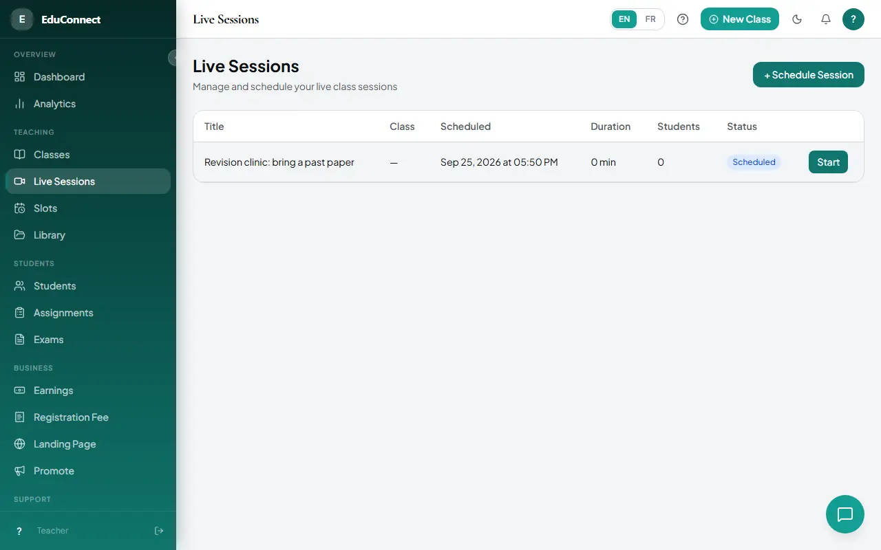 The Live Sessions page